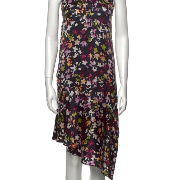 Equipment Sz XS Tira Silk Shift Asymmetrical Dress Eclipse Multi Floral - Picture 2 of 4